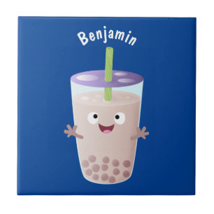 Cute happy bubble tea boba cartoon tegeltje