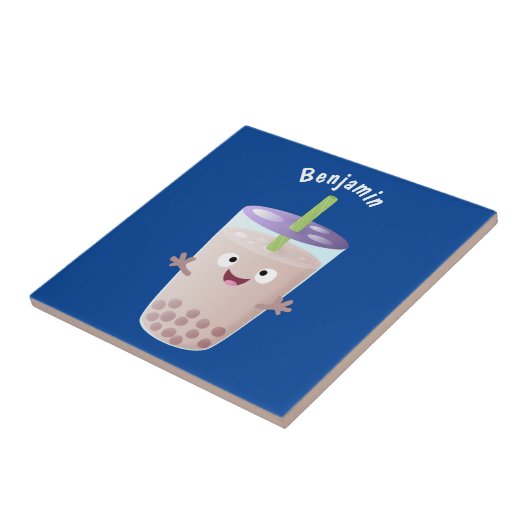 Cute happy bubble tea boba cartoon tegeltje (Zijkant)