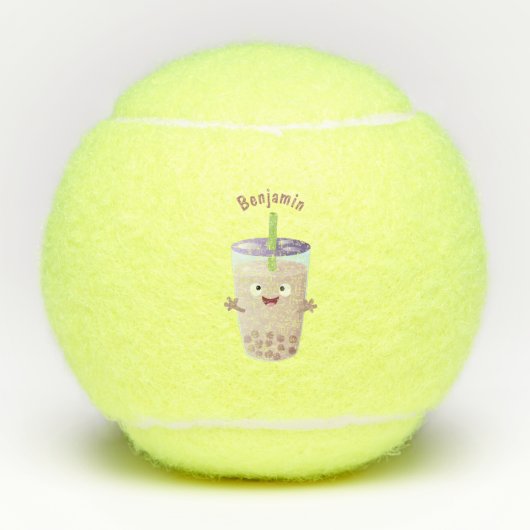 Cute happy bubble tea boba cartoon tennisballen (Voorkant)