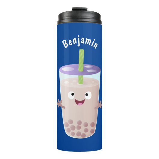 Cute happy bubble tea boba cartoon thermosbeker (Voorkant)