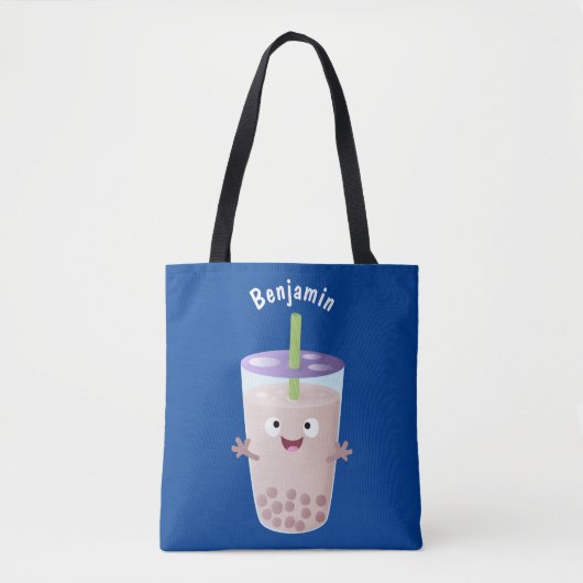 Cute happy bubble tea boba cartoon tote bag (Voorkant)