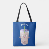 Cute happy bubble tea boba cartoon tote bag (Achterkant)