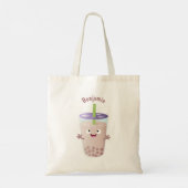 Cute happy bubble tea boba cartoon tote bag (Achterkant)