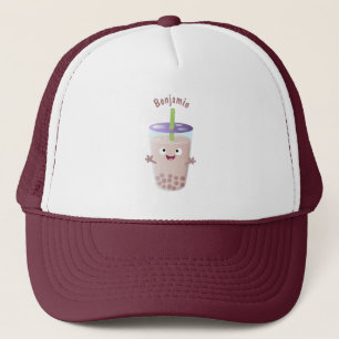 Cute happy bubble tea boba cartoon trucker pet