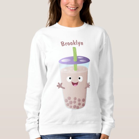 Cute happy bubble tea boba cartoon trui (Voorkant)