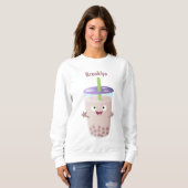 Cute happy bubble tea boba cartoon trui (Voorkant volledig)