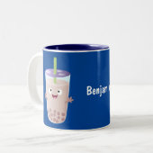 Cute happy bubble tea boba cartoon tweekleurige koffiemok (Voorkant links)