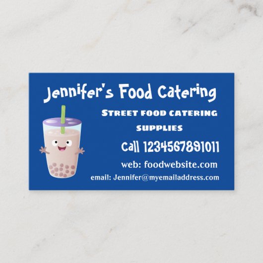 Cute happy bubble tea boba cartoon visitekaartje (Voorkant)