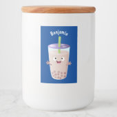 Cute happy bubble tea boba cartoon voedselcontainer etiket (Voorkant)