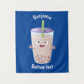 Cute happy bubble tea boba cartoon wandkleed (Voorkant)