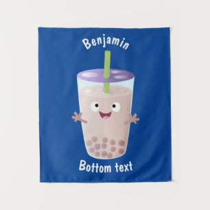 Cute happy bubble tea boba cartoon wandkleed
