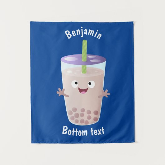 Cute happy bubble tea boba cartoon wandkleed (Voorkant)
