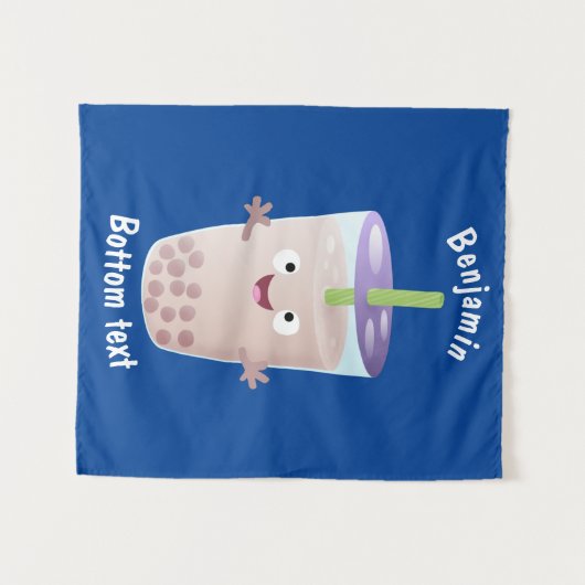 Cute happy bubble tea boba cartoon wandkleed (Voorkant (horizontaal))