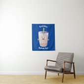 Cute happy bubble tea boba cartoon wandkleed (In situ)