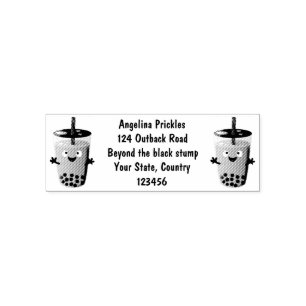 Cute happy bubble tea boba cartoon zelfinktende stempel