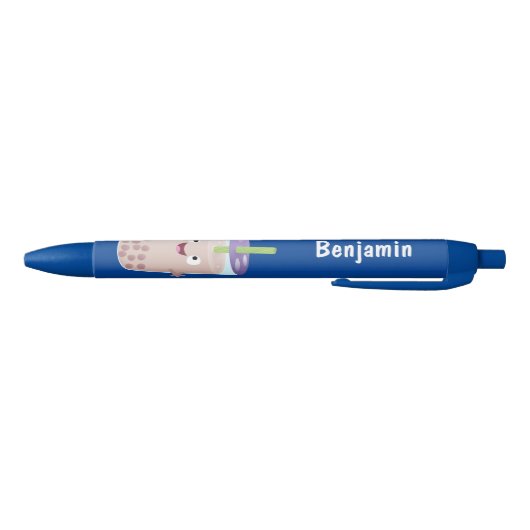 Cute happy bubble tea boba cartoon zwarte inkt pen (Bodem)