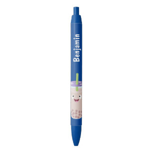 Cute happy bubble tea boba cartoon zwarte inkt pen