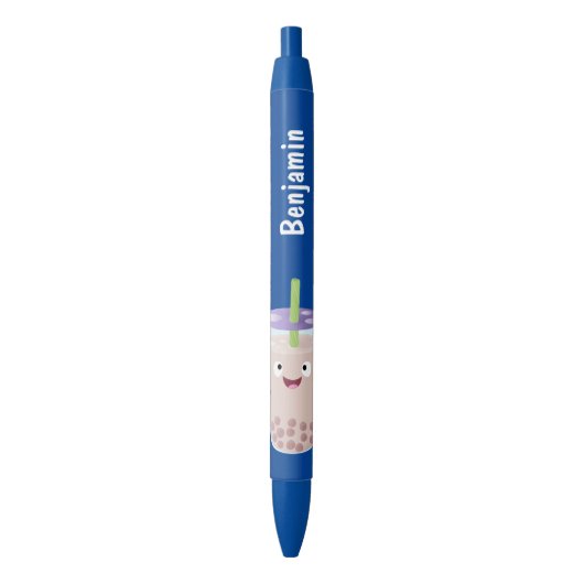 Cute happy bubble tea boba cartoon zwarte inkt pen (Voorkant Verticaal)
