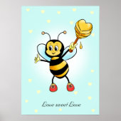 Cute Happy Bumble Bee & Honeycomb met hartpost Poster (Voorkant)