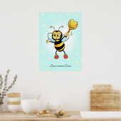 Cute Happy Bumble Bee & Honeycomb met hartpost Poster (Keuken)
