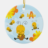 Cute Happy Bumble Bee met Flowers Kind Kerstmis Keramisch Ornament (Voorkant)
