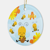Cute Happy Bumble Bee met Flowers Kind Kerstmis Keramisch Ornament (Links)