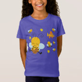 Cute Happy Bumble Bee met Flowers Paars T-shirt (Voorkant)