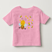 Cute Happy Bumble Bee met Flowers Roze Kinder Shirts (Voorkant)