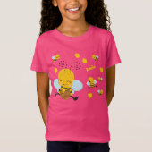 Cute Happy Bumble Bee met Flowers Roze T-shirt (Voorkant)