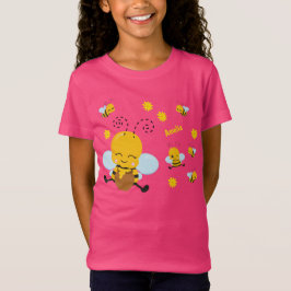 Cute Happy Bumble Bee met Flowers Roze T-shirt
