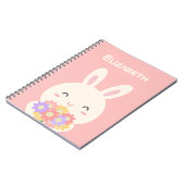 Cute Happy Bunny en Flowers Pink Notitieboek (Linkerzijde)