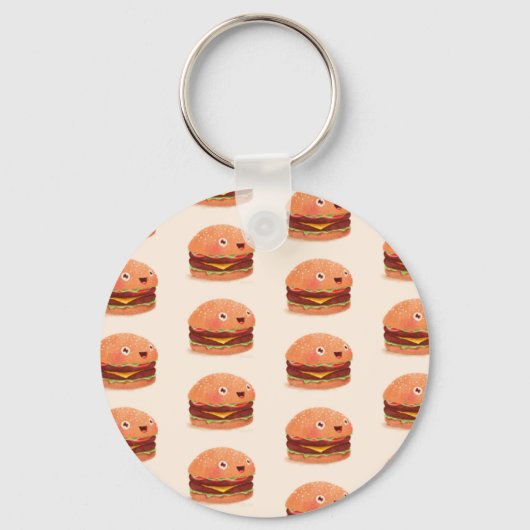 CUTE HAPPY BURGERS 2,25-inch Basic Button Sleutelh Sleutelhanger (Voorkant)