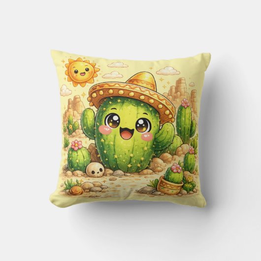 Cute Happy Cactus Kawaii Kussen Kussenhoes (Voorkant)