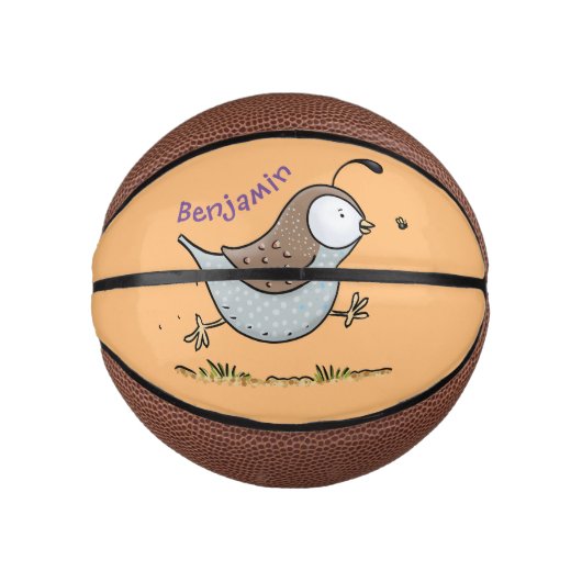 Cute happy californian quail cartoon afbeelding basketbal (Voorkant)