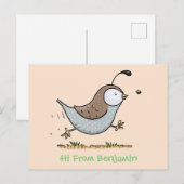 Cute happy californian quail cartoon afbeelding briefkaart (Voorkant / Achterkant)