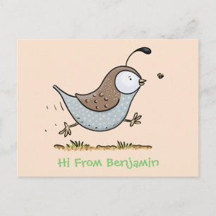 Cute happy californian quail cartoon afbeelding briefkaart