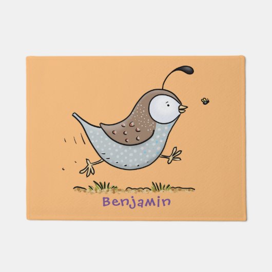 Cute happy californian quail cartoon afbeelding deurmat (Voorkant)