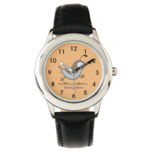 Cute happy californian quail cartoon afbeelding horloge