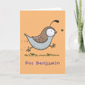 Cute happy californian quail cartoon afbeelding kaart (Voorkant)