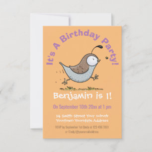 Cute happy californian quail cartoon afbeelding kaart