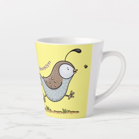 Cute happy californian quail cartoon afbeelding latte mok (Rechts)