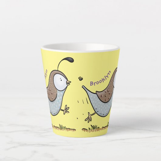 Cute happy californian quail cartoon afbeelding latte mok (Voorkant)