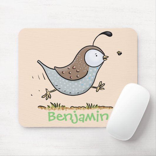 Cute happy californian quail cartoon afbeelding muismat (Met muis)