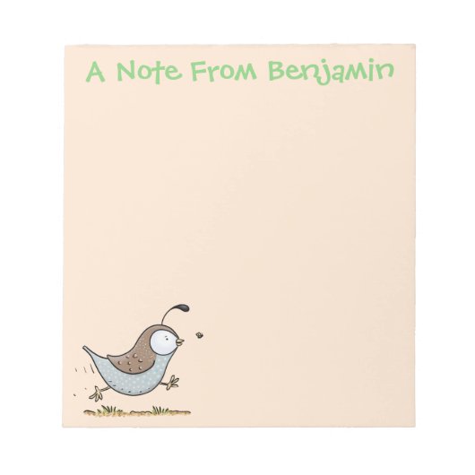Cute happy californian quail cartoon afbeelding notitieblok (Voorkant)