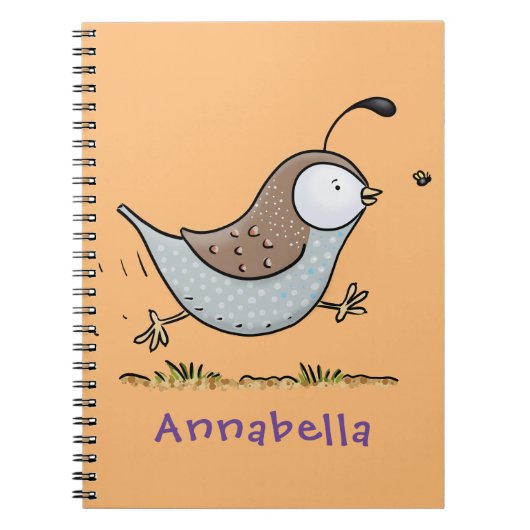 Cute happy californian quail cartoon afbeelding notitieboek (Voorkant)