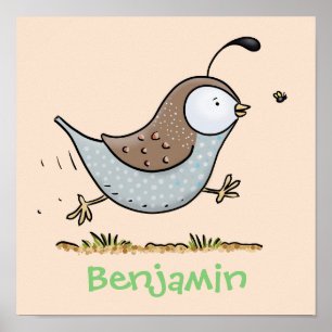 Cute happy californian quail cartoon afbeelding poster