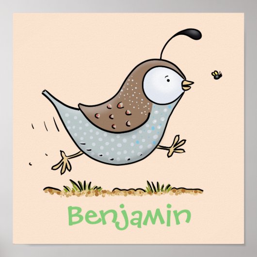 Cute happy californian quail cartoon afbeelding poster (Voorkant)