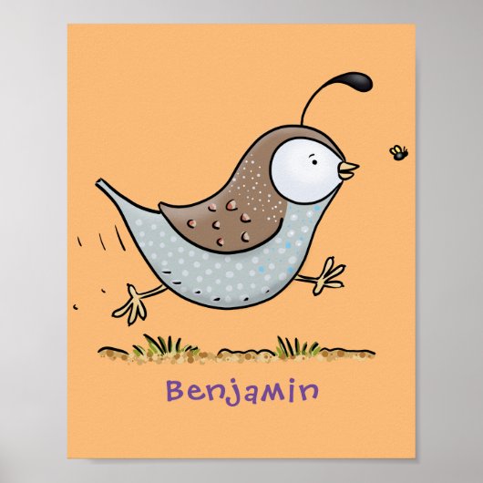 Cute happy californian quail cartoon afbeelding poster (Voorkant)