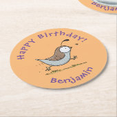Cute happy californian quail cartoon afbeelding ronde kartonnen onderzetter (Gebogen)