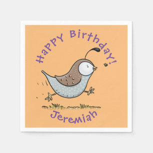Cute happy californian quail cartoon afbeelding servet